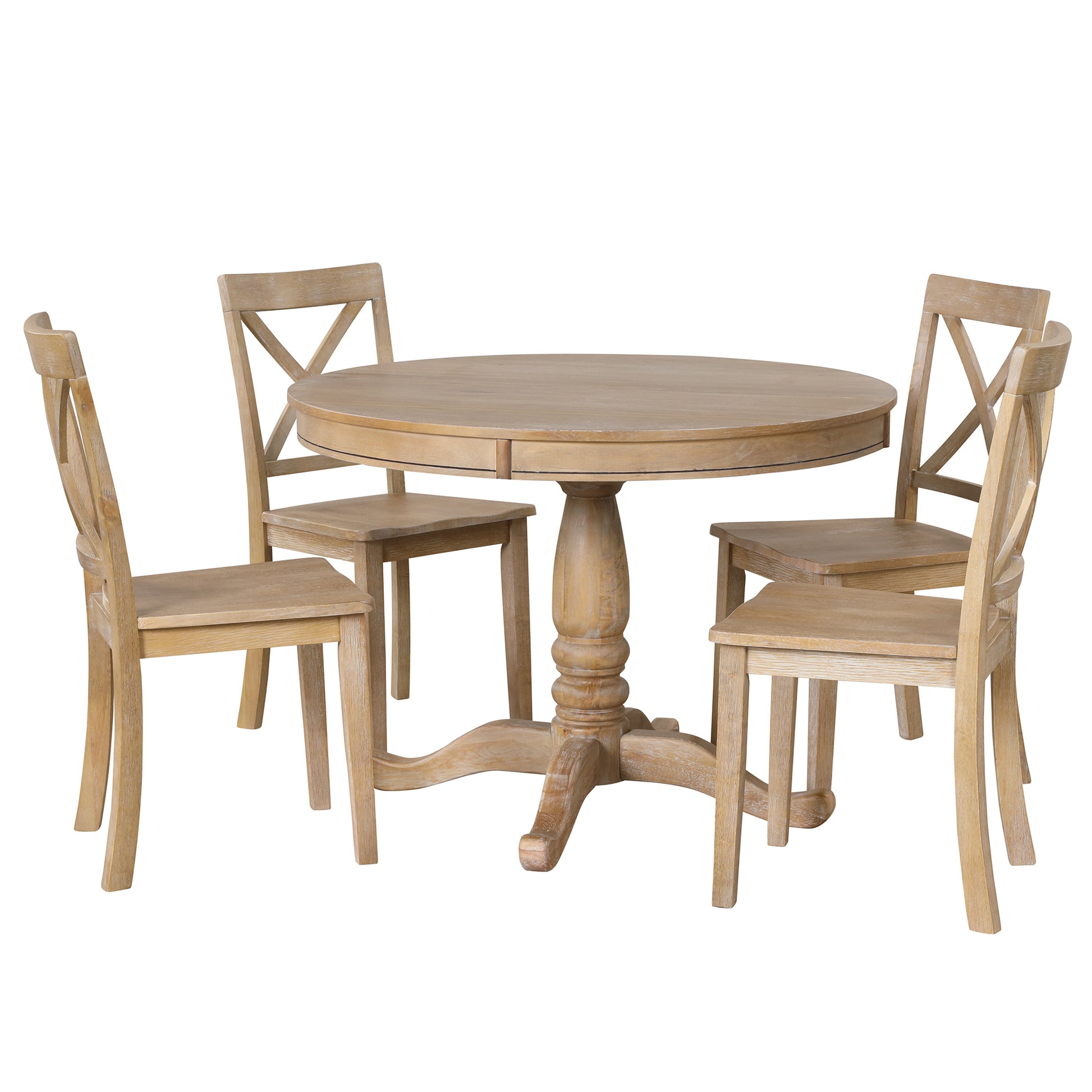 Modern Dining Table Set For 4,Round Table And 4 Kitchen Room Chairs,5 Piece Kitchen Table Set For Dining Room,Dinette,Breakfast Nook,Natural Wood Wash Natural Wood Wash Mdf Solid Wood Mdf