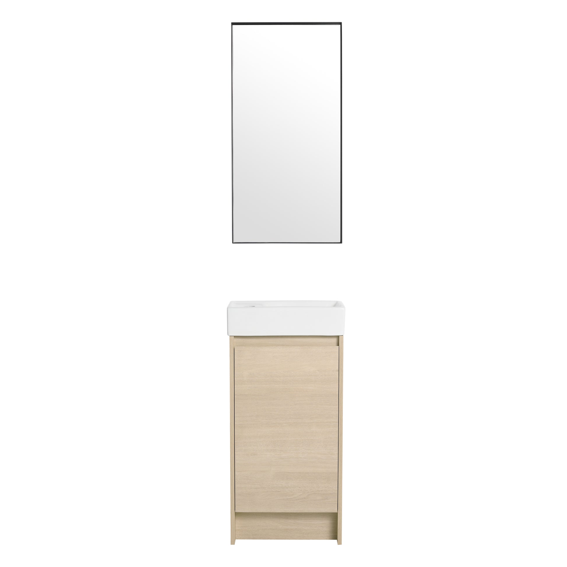 16 Inch Bathroom Vanity With Single Sink,Soft Closing Doors, Suitable For Small Bathrooms Bvc03418Plo Plain Light Oak 1 Bathroom Freestanding Modern Plywood