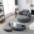 Video Welike Swivel Accent Barrel Modern Dark Grey Sofa Lounge Club Big Round Chair With Storage Ottoman Linen Fabric For Living Room Hotel With Pillows Dark Grey Foam Fabric