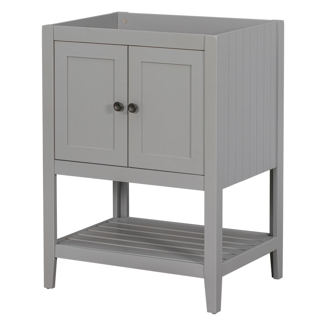 24" Bathroom Vanity Base Only, Soild Wood Frame, Bathroom Storage Cabinet With Doors And Open Shelf, Grey Grey Solid Wood