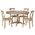 Modern Dining Table Set For 4,Round Table And 4 Kitchen Room Chairs,5 Piece Kitchen Table Set For Dining Room,Dinette,Breakfast Nook,Natural Wood Wash Natural Wood Wash Mdf Solid Wood Mdf