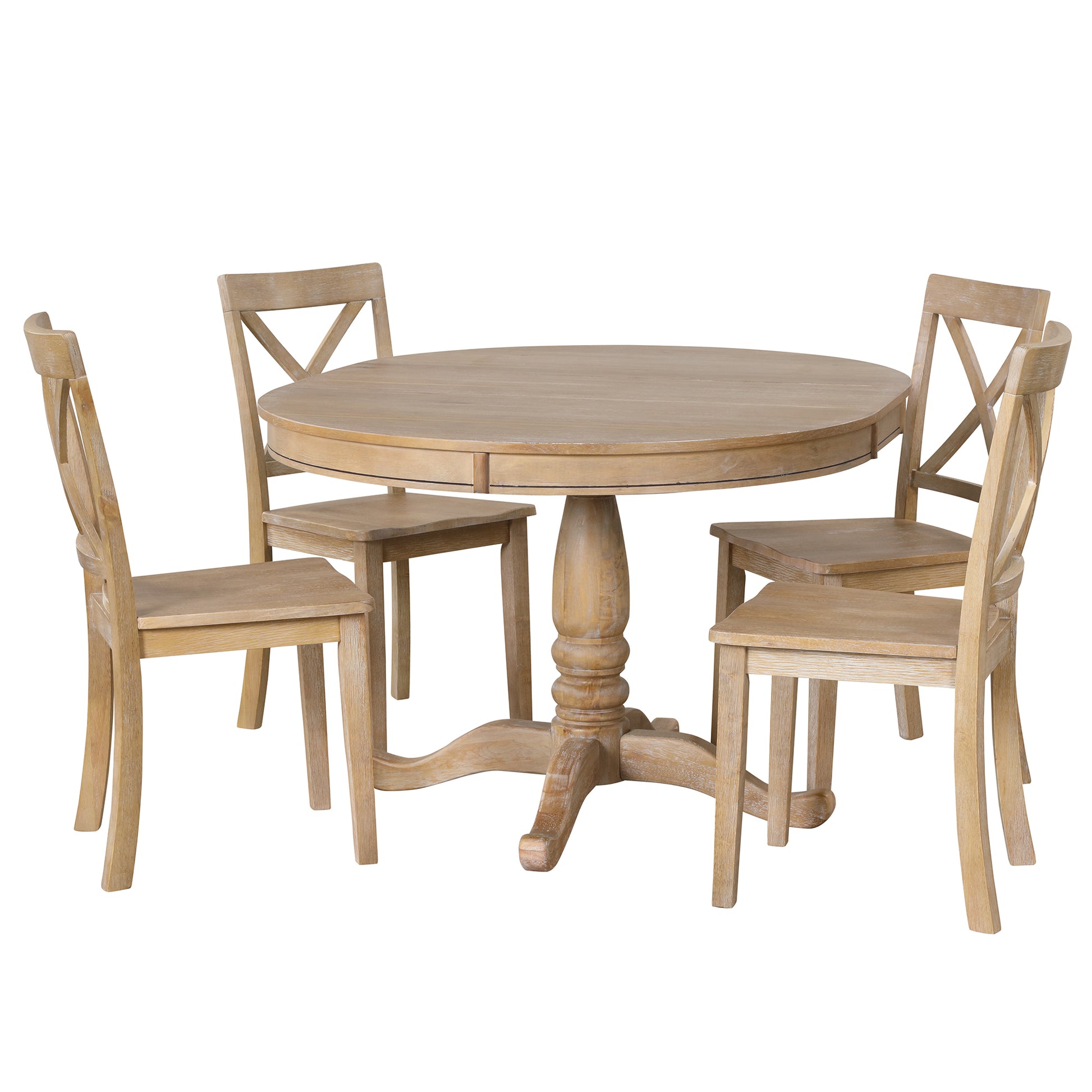 Modern Dining Table Set For 4,Round Table And 4 Kitchen Room Chairs,5 Piece Kitchen Table Set For Dining Room,Dinette,Breakfast Nook,Natural Wood Wash Natural Wood Wash Mdf Solid Wood Mdf