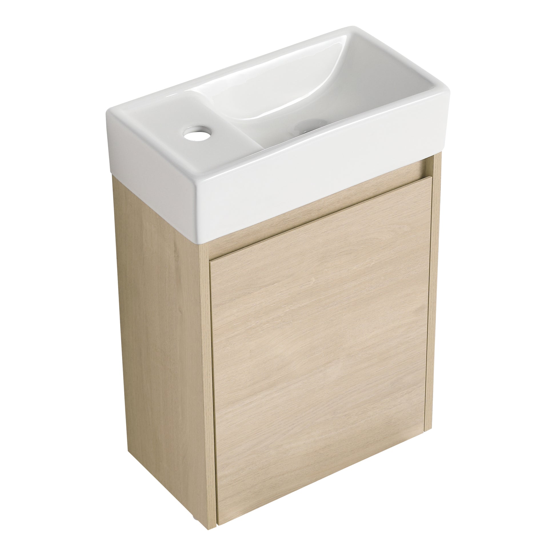 16 Inch Floating Bathroom Vanity With Single Sink,Soft plain light oak-plywood