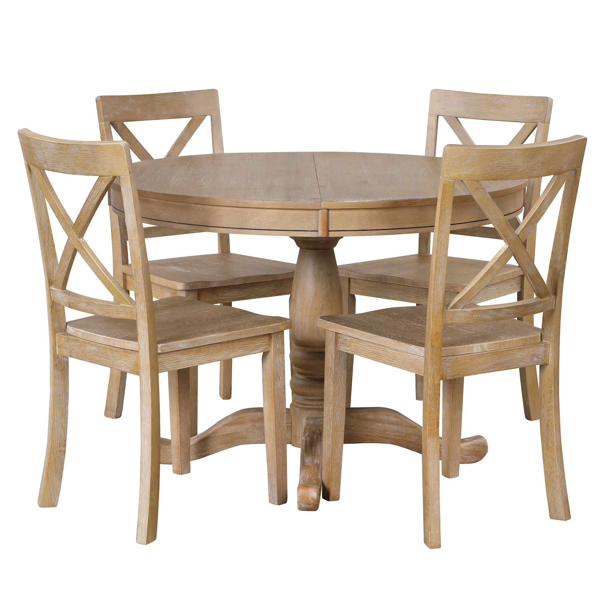 Modern Dining Table Set For 4,Round Table And 4 Kitchen Room Chairs,5 Piece Kitchen Table Set For Dining Room,Dinette,Breakfast Nook,Natural Wood Wash Natural Wood Wash Mdf Solid Wood Mdf