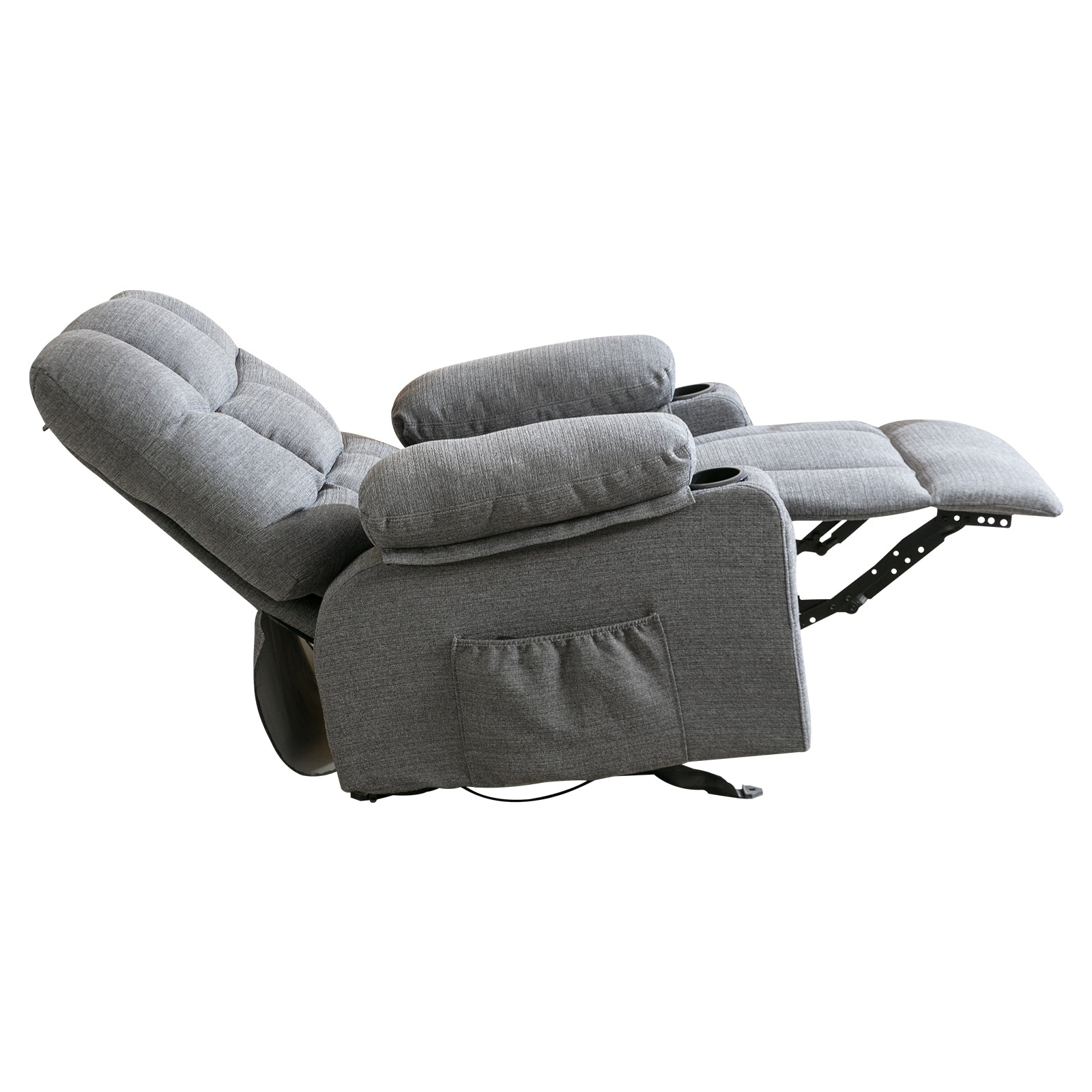 Recliner Chair Massage Heating Sofa With Usb And Side Pocket 2 Cup Holders Grey Grey Velvet Fabric