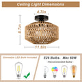 Mini Rattan Flush Mount Light With Dimmable Led Bulb Brown Rattan