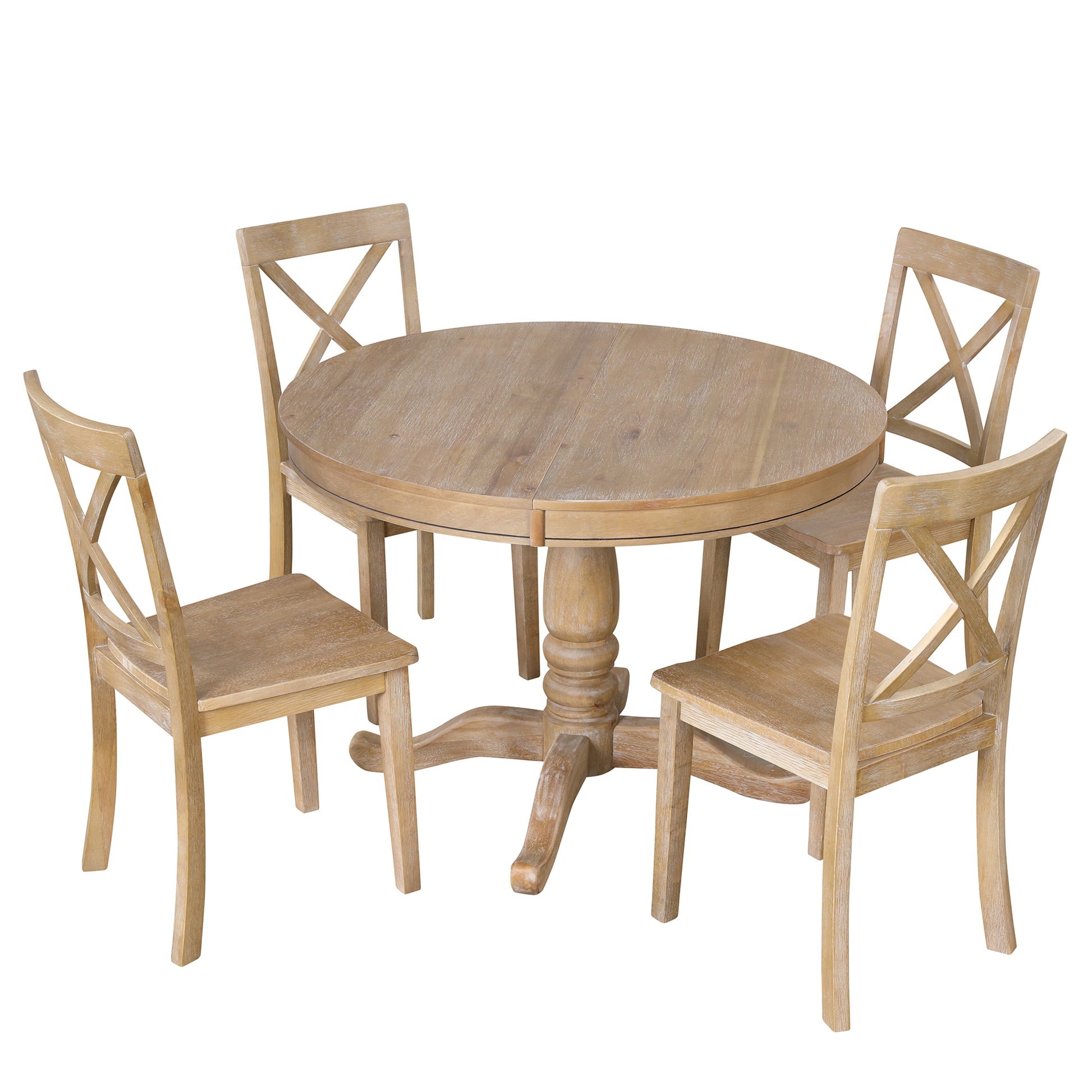 Modern Dining Table Set For 4,Round Table And 4 Kitchen Room Chairs,5 Piece Kitchen Table Set For Dining Room,Dinette,Breakfast Nook,Natural Wood Wash Natural Wood Wash Mdf Solid Wood Mdf