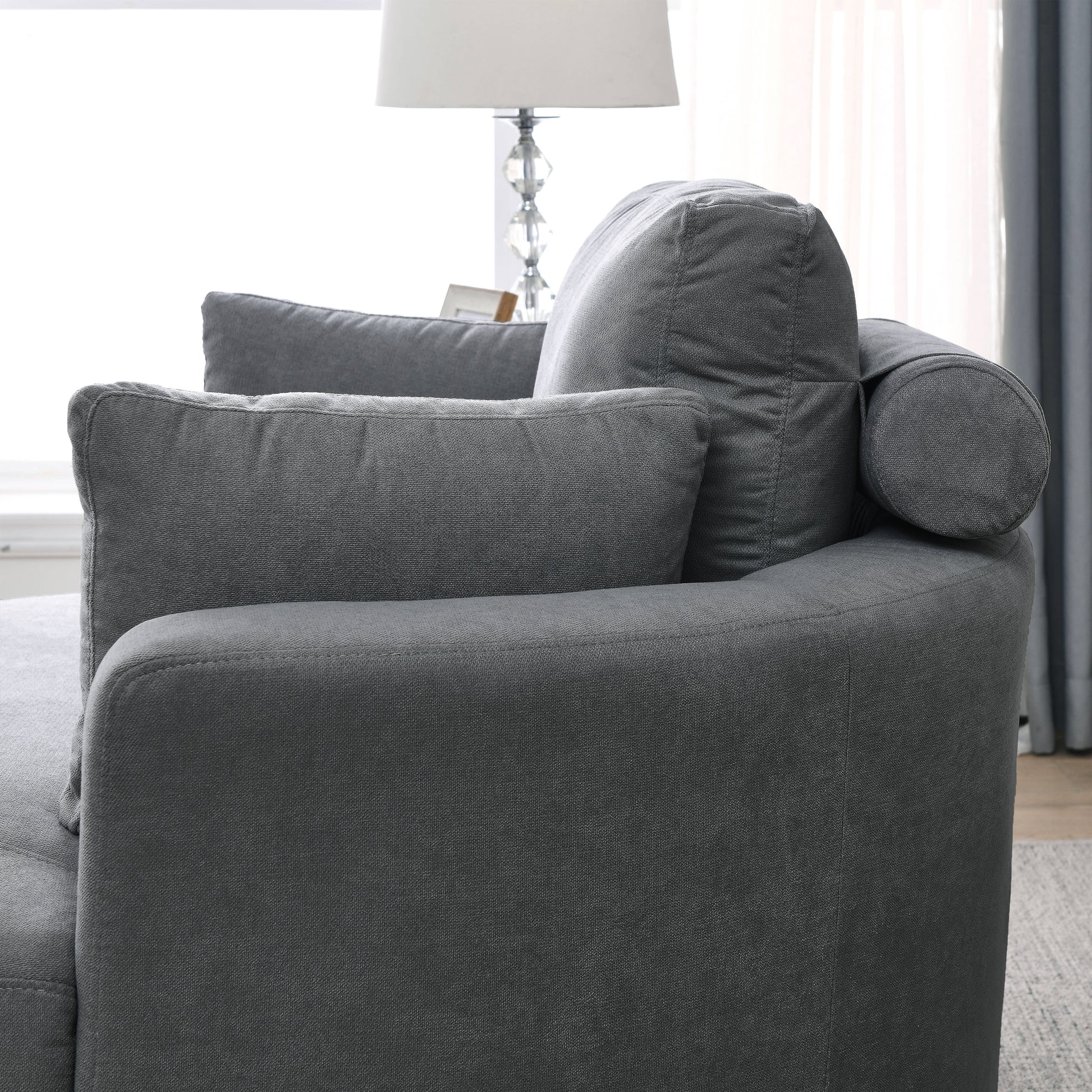 Video Welike Swivel Accent Barrel Modern Dark Grey Sofa Lounge Club Big Round Chair With Storage Ottoman Linen Fabric For Living Room Hotel With Pillows Dark Grey Foam Fabric