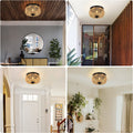 3 Lights Rattan Flush Mount Light Brown Rattan