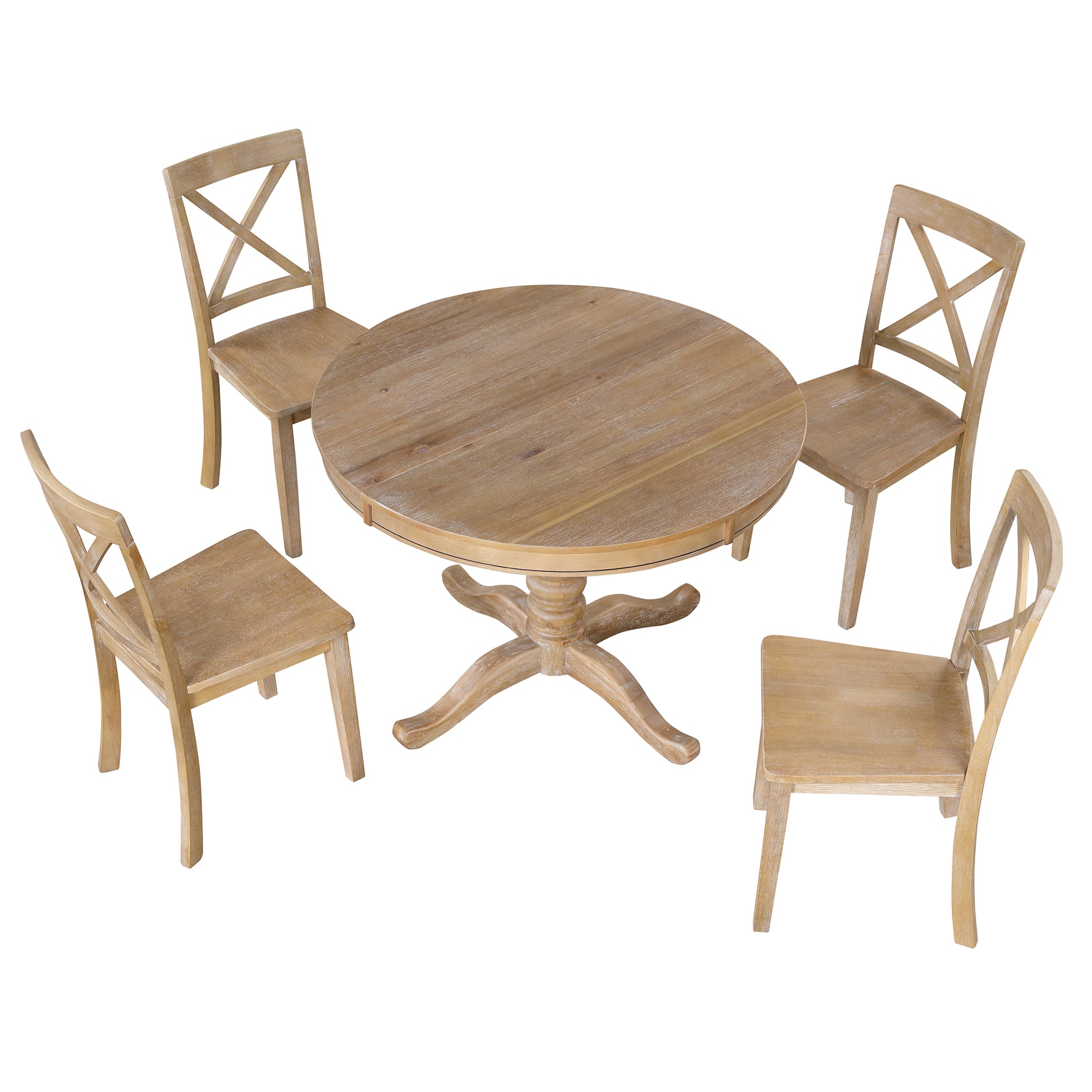 Modern Dining Table Set For 4,Round Table And 4 Kitchen Room Chairs,5 Piece Kitchen Table Set For Dining Room,Dinette,Breakfast Nook,Natural Wood Wash Natural Wood Wash Mdf Solid Wood Mdf