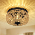 3 Lights Rattan Flush Mount Light Brown Rattan