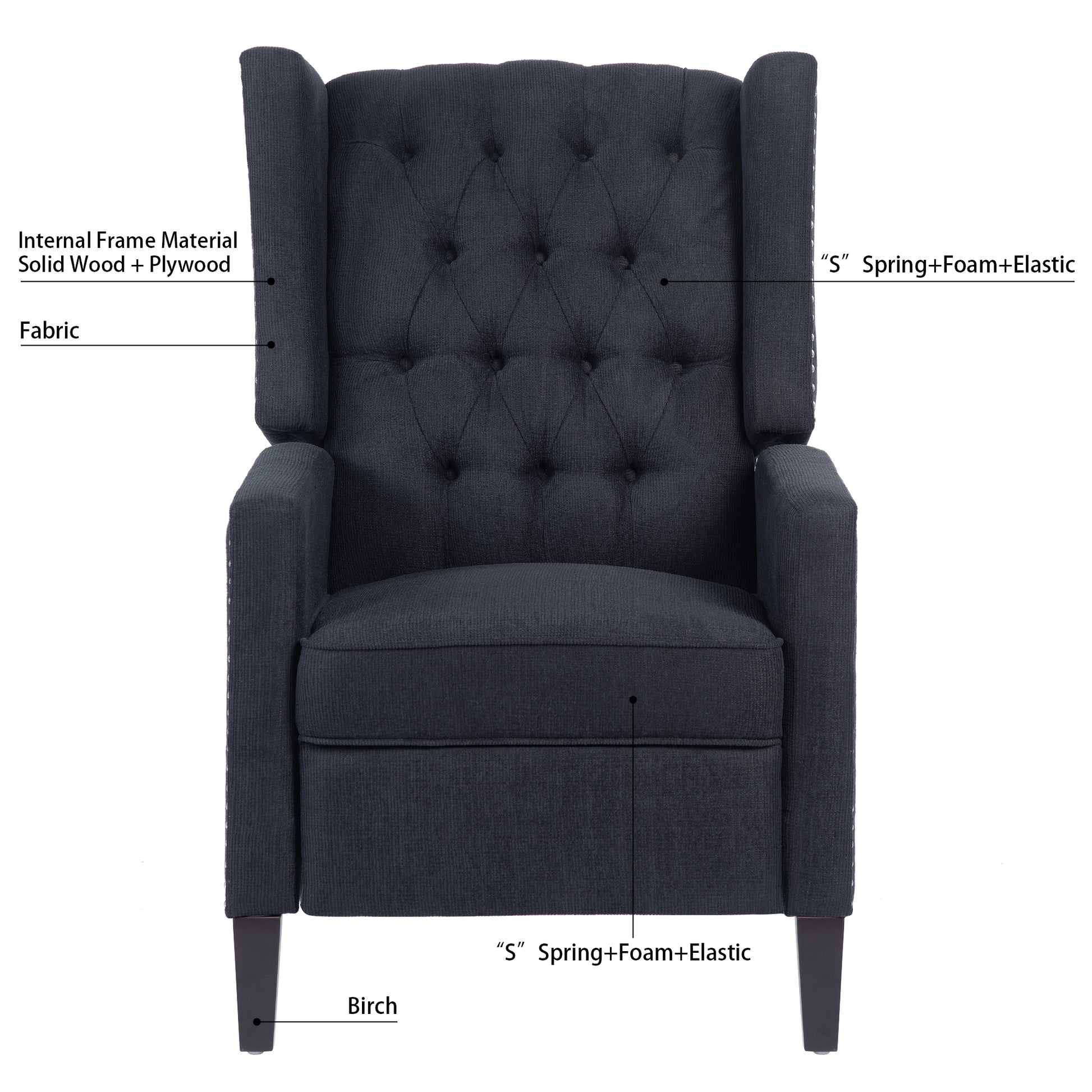 27.16" Wide Manual Wing Chair Recliner Black Fabric