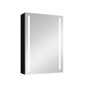 30X20 Inch Led Bathroom Medicine Cabinet Surface Mounted Cabinets With Lighted Mirror Black Modern Aluminium