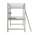 Twin Size Loft Metal&Mdf Bed With Desk And Shelf, Silver Old Sku:Sm001105Aan 1 Twin Silver Metal