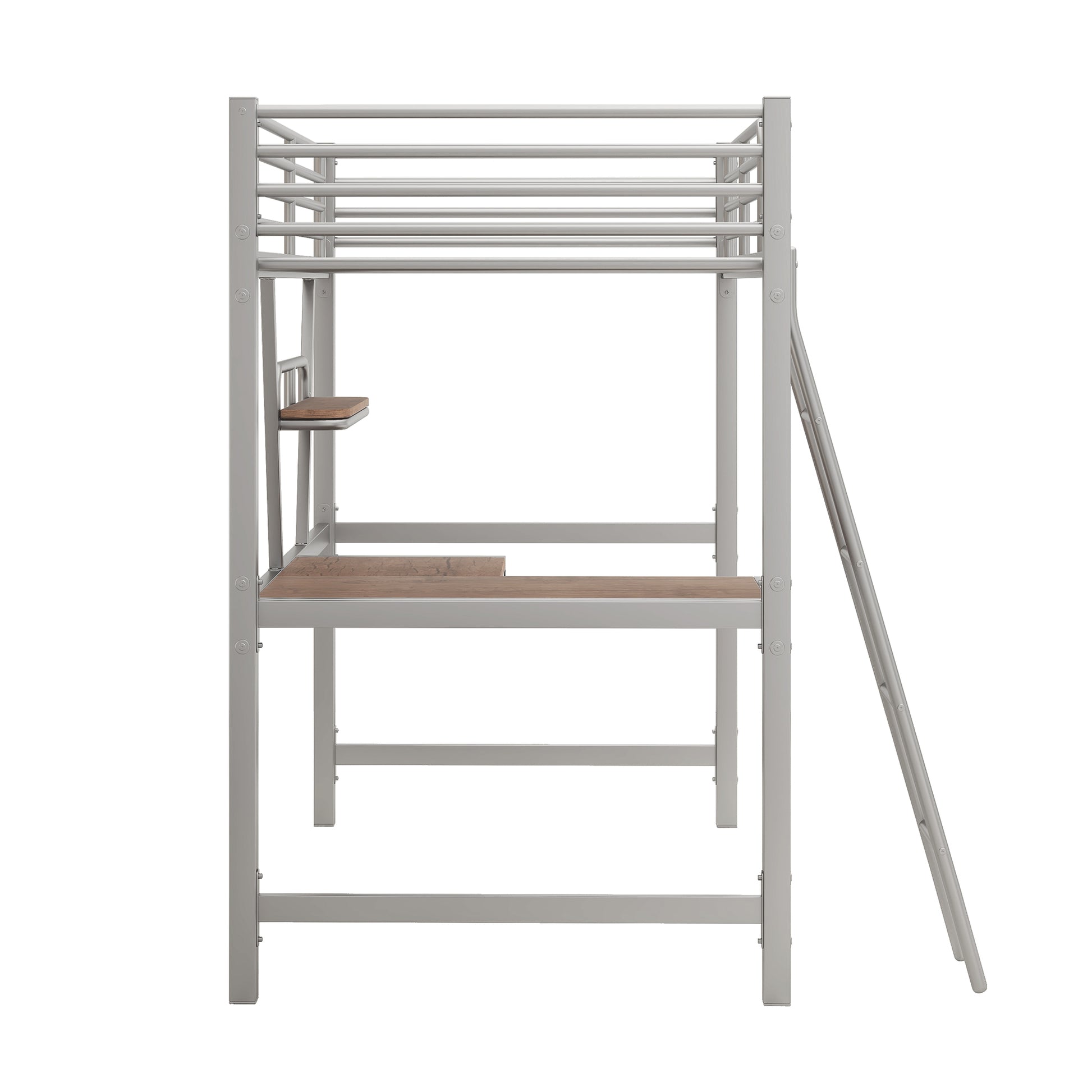 Twin Size Loft Metal&Mdf Bed With Desk And Shelf, Silver Old Sku:Sm001105Aan 1 Twin Silver Metal