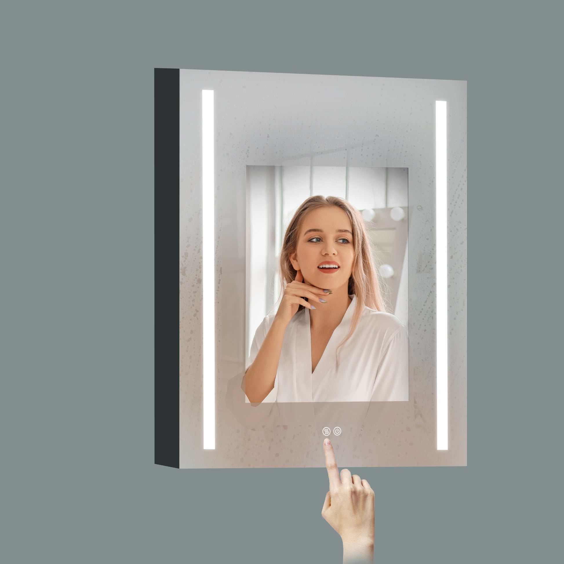 30X20 Inch Led Bathroom Medicine Cabinet Surface Mounted Cabinets With Lighted Mirror Black Modern Aluminium