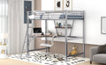 Twin Size Loft Metal&Mdf Bed With Desk And Shelf, Silver Old Sku:Sm001105Aan 1 Twin Silver Metal