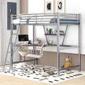 Twin Size Loft Metal&Mdf Bed With Desk And Shelf, Silver Old Sku:Sm001105Aan 1 Twin Silver Metal