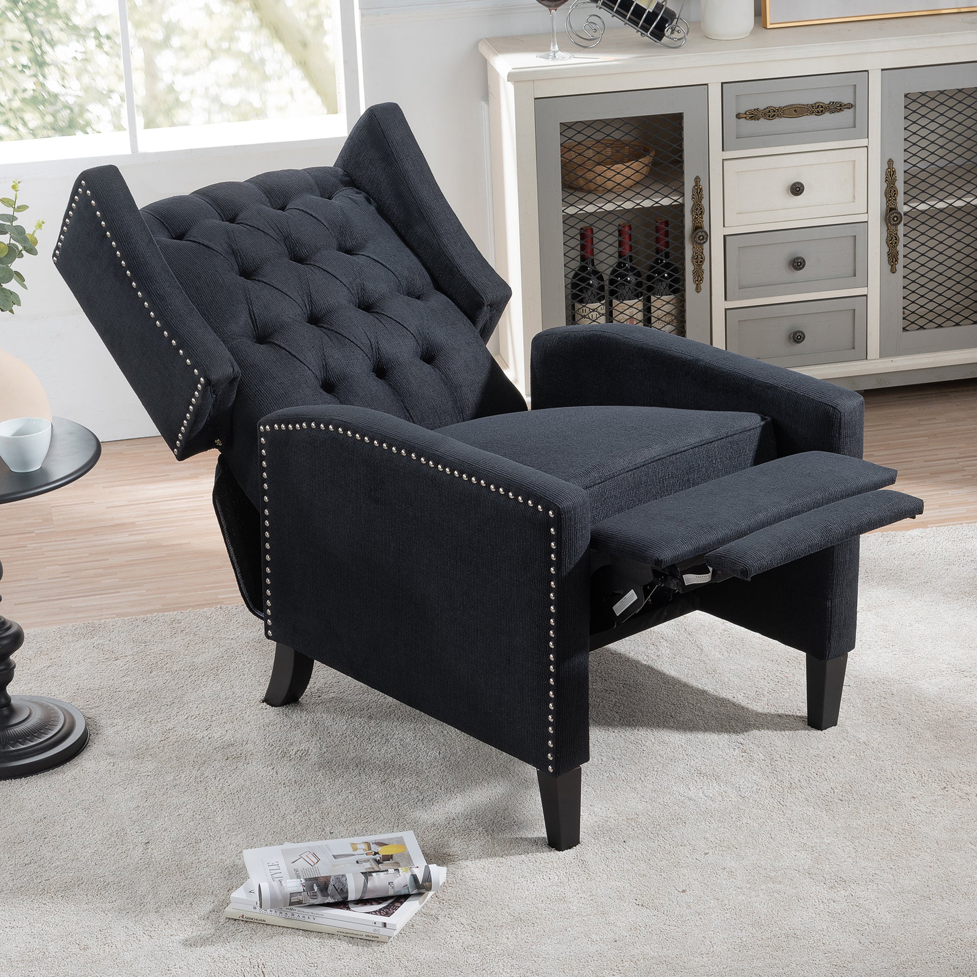 27.16" Wide Manual Wing Chair Recliner Black Fabric