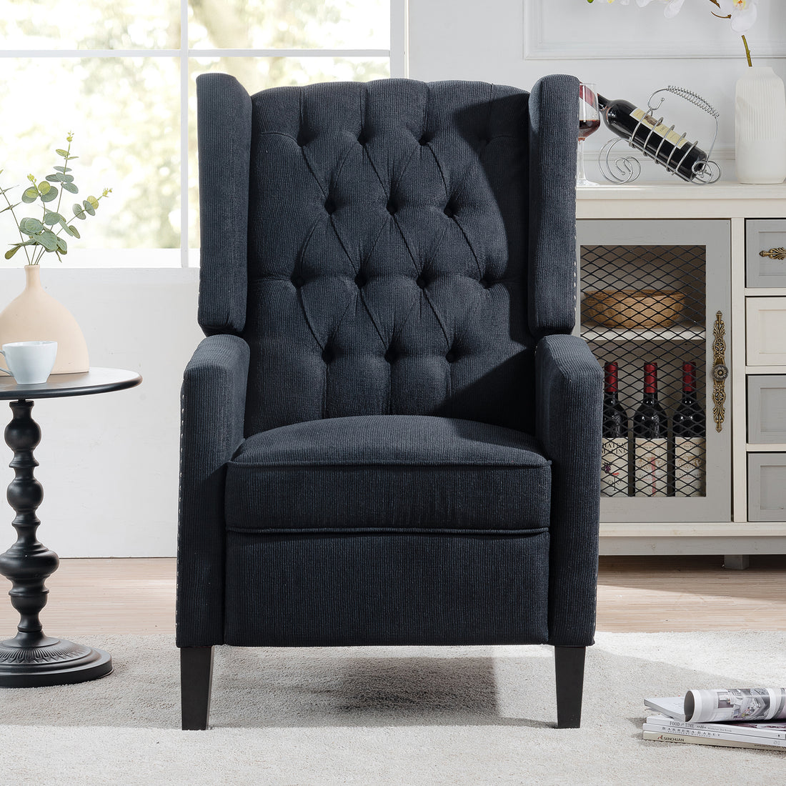 27.16" Wide Manual Wing Chair Recliner Black Fabric