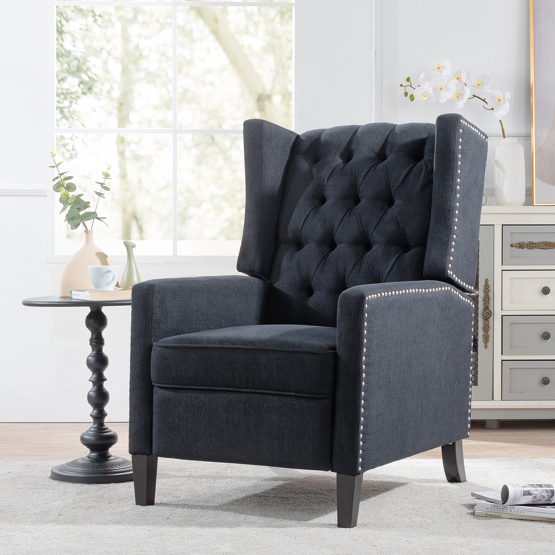 27.16" Wide Manual Wing Chair Recliner Black Fabric