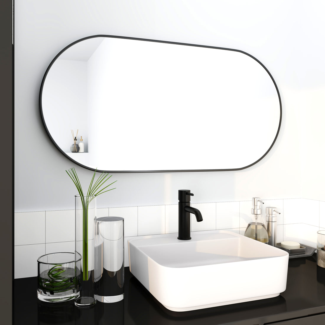 18 x 35 Inch Bathroom Mirror Black Aluminum Frame black-modern-glass