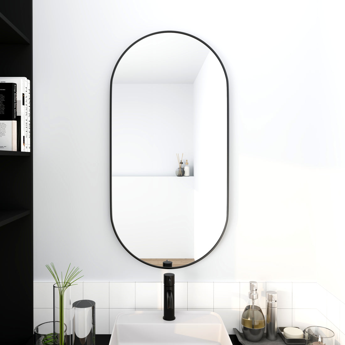 18 x 35 Inch Bathroom Mirror Black Aluminum Frame black-modern-glass