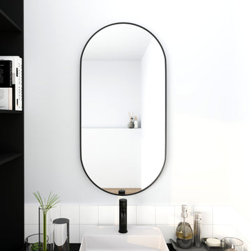 18 X 35 Inch Bathroom Mirror Black Aluminum Frame Black Modern Glass