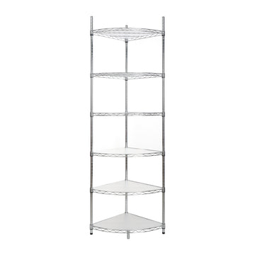 6 Tier Shelf Corner Wire Shelf Rack Adjustable Metal Heavy Duty Free Standing Corner Storage Display Chrome Rack For Bathroom, Living Room, Kitchen Chrome Chrome Iron Plastic