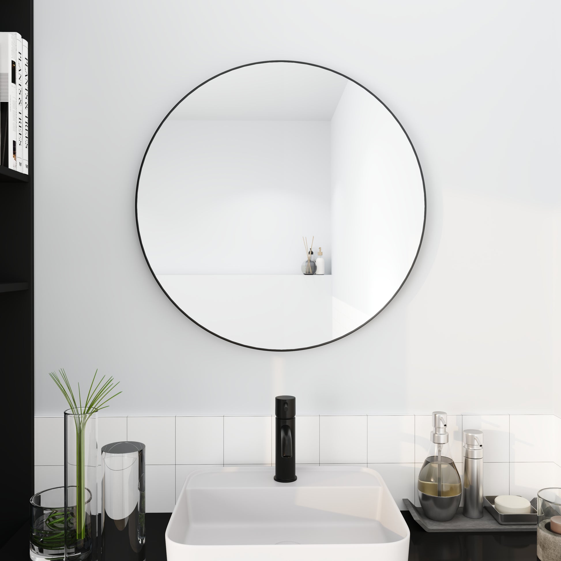 32 X 32 Inch Bathroom Mirror Black Aluminum Frame Black Glass