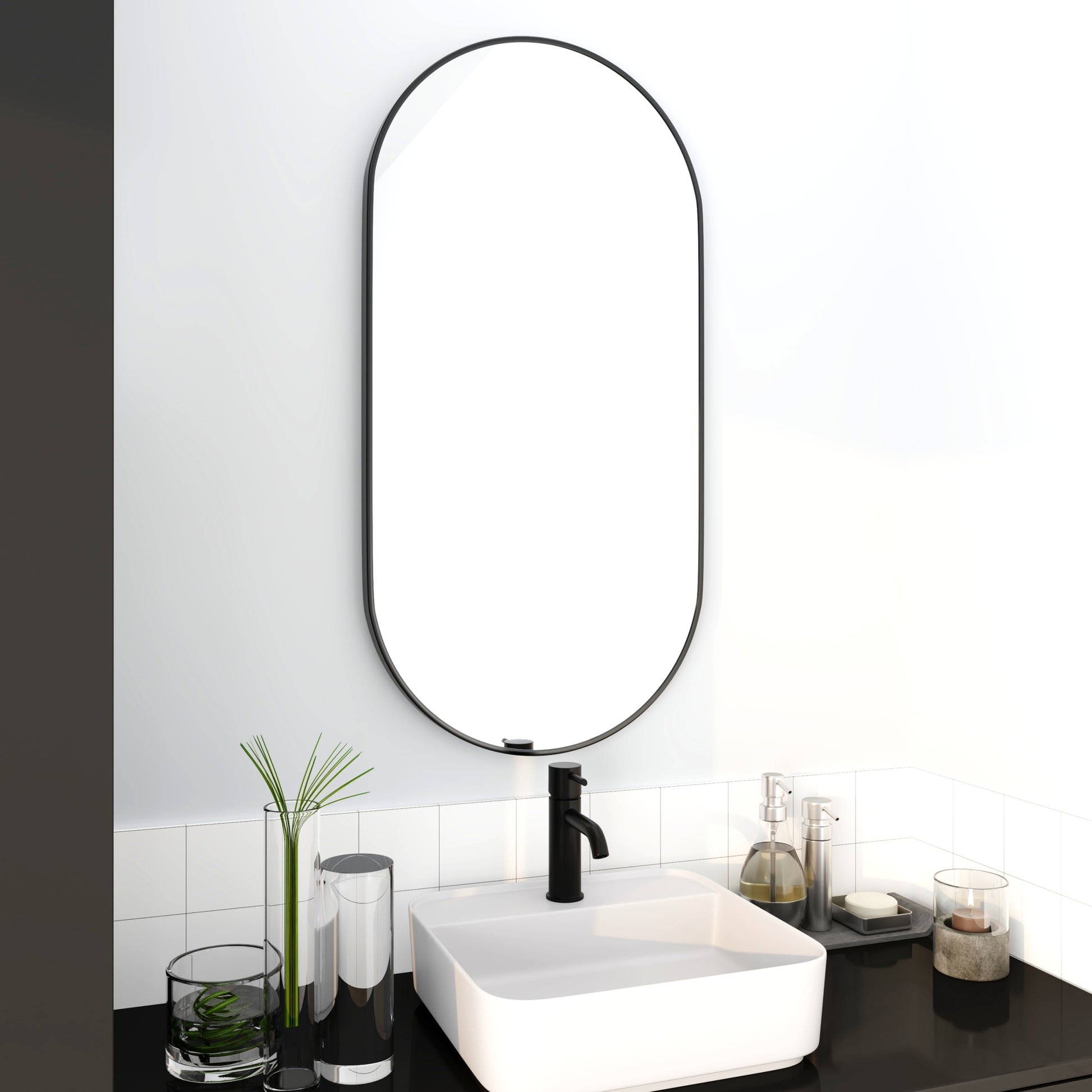 18 X 35 Inch Bathroom Mirror Black Aluminum Frame Black Modern Glass