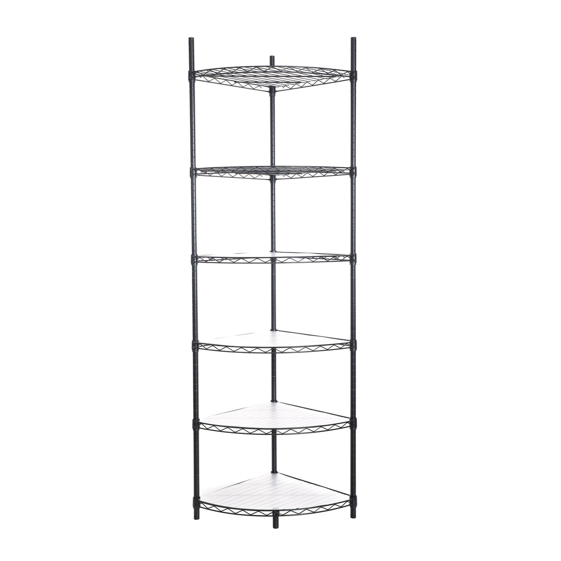 6 Tier Shelf Corner Wire Shelf Rack Adjustable Metal Heavy Duty Free Standing Corner Storage Display Chrome Rack For Bathroom, Living Room, Kitchen Black Black Iron Plastic