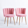 Modern Pink Dining Chair Set Of 2 With Iron Tube Wood Color Legs, Shorthair Cushions And Comfortable Backrest, Suitable For Dining Room, Living Room, Cafe, Simple Structure. Light Pink Fabric