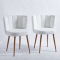 Modern White Dining Chair Set Of 2 With Iron Tube Wood Color Legs, Shorthair Cushions And Comfortable Backrest, Suitable For Dining Room, Living Room, Cafe, Simple Structure. White Fabric