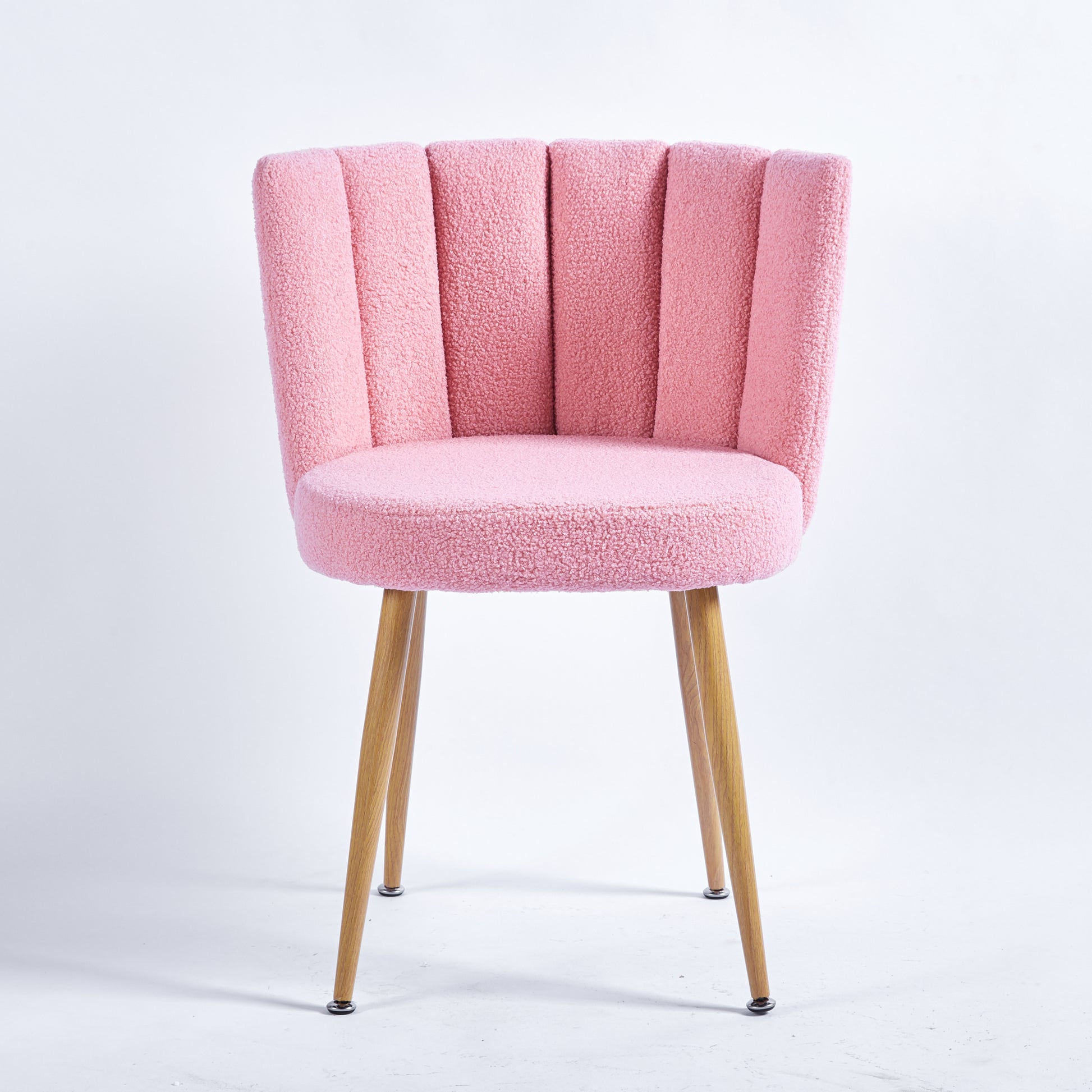 Modern Pink Dining Chair Set Of 2 With Iron Tube Wood Color Legs, Shorthair Cushions And Comfortable Backrest, Suitable For Dining Room, Living Room, Cafe, Simple Structure. Light Pink Fabric