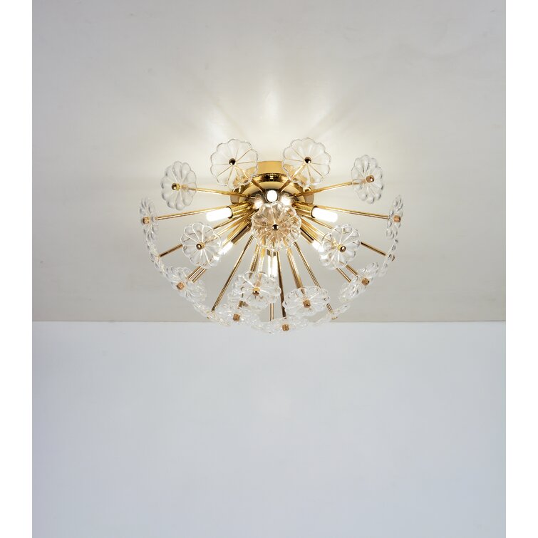 Flush Mount Ceiling Light, Crystal Chandelier Light Fixture Sputnik Firework Ceiling Lamp Modern Golden Close To Ceiling Light Gold Metal