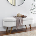 Ottoman Oval Storage Bench,Rubber Wood Legs,White 43.5