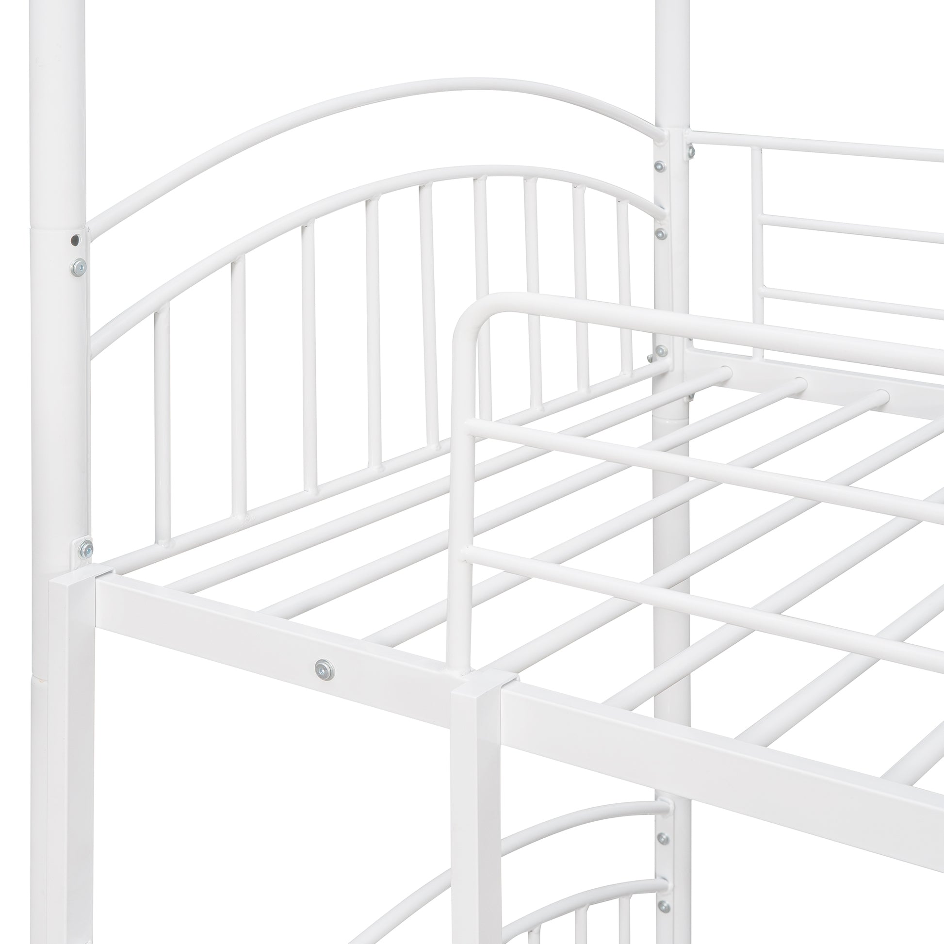 Twin Over Twin Metal Bunk Bed With Slide,Kids House Bed White White Metal