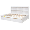 Full Bed With Side Bookcase, Drawers,White White Pine