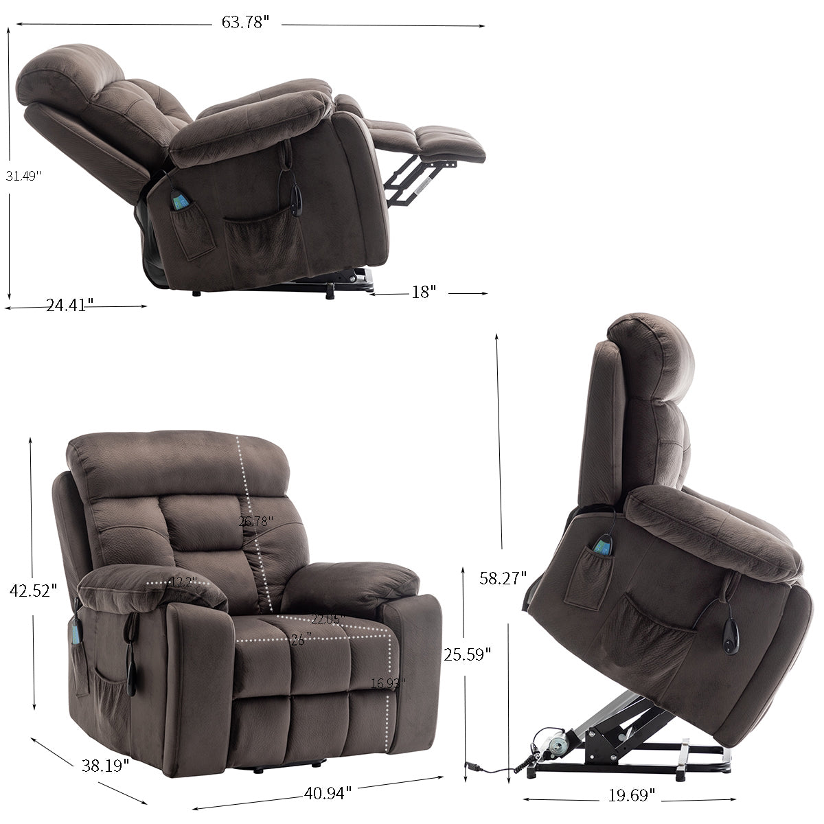 Recliners Lift Chair Relax Sofa Chair Livingroom Furniture Living Room Power Electric Reclining For Elderly Antique Brown Cotton Velvet