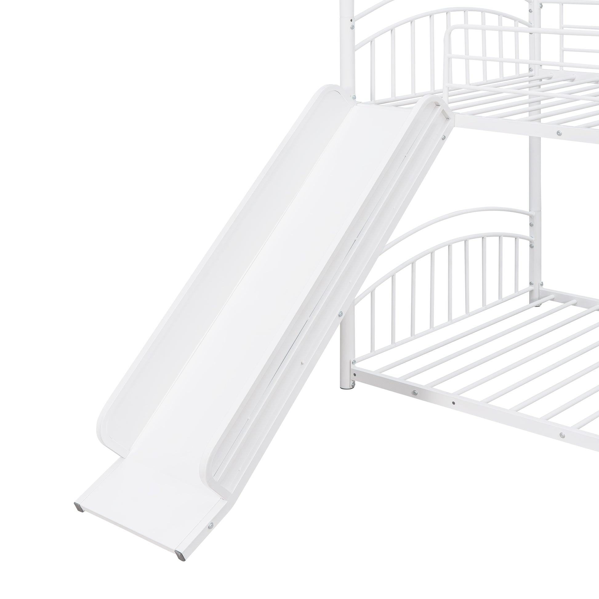 Twin Over Twin Metal Bunk Bed With Slide,Kids House Bed White White Metal