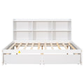 Full Bed With Side Bookcase, Drawers,White White Pine