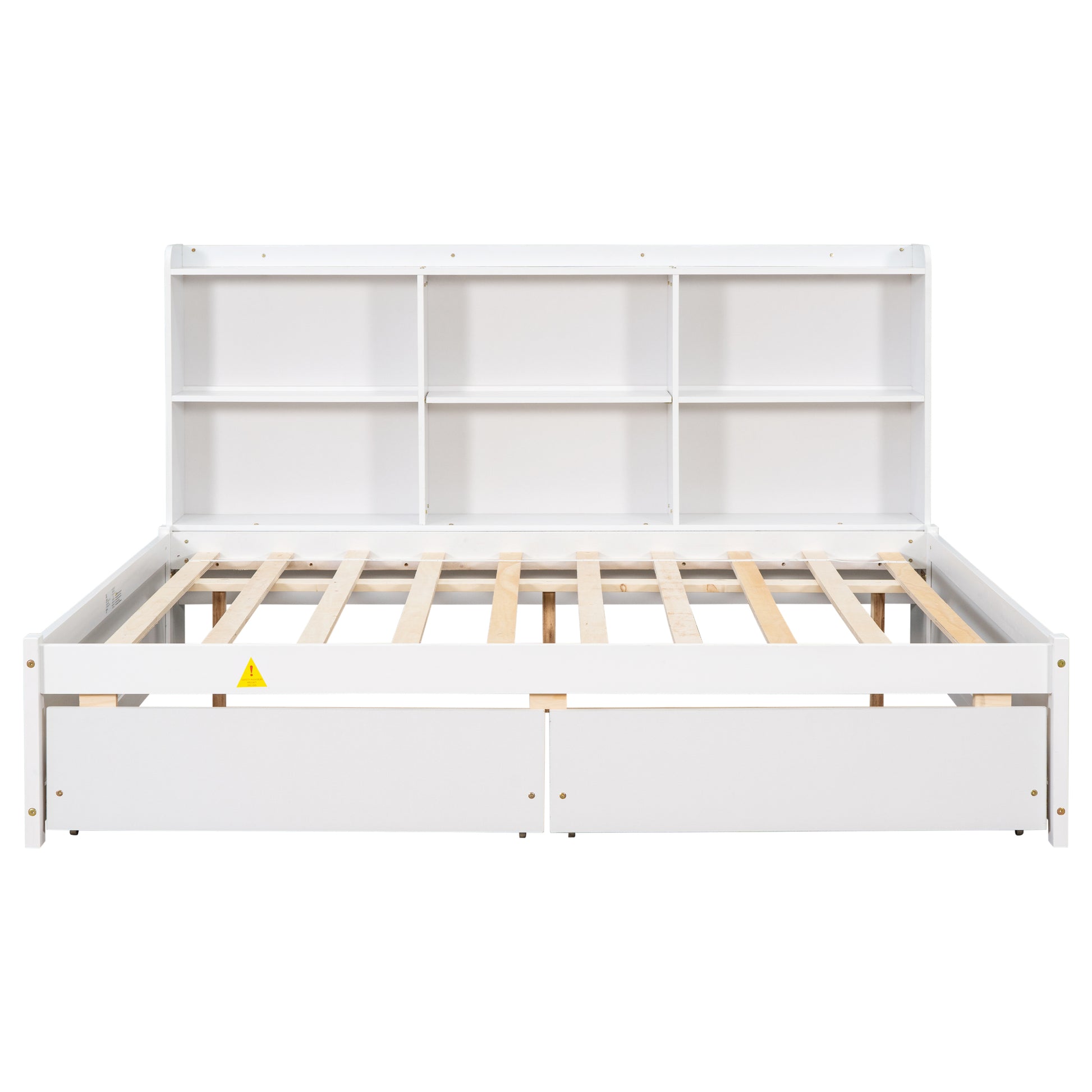 Full Bed With Side Bookcase, Drawers,White White Pine