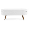 Ottoman Oval Storage Bench,Rubber Wood Legs,White 43.5