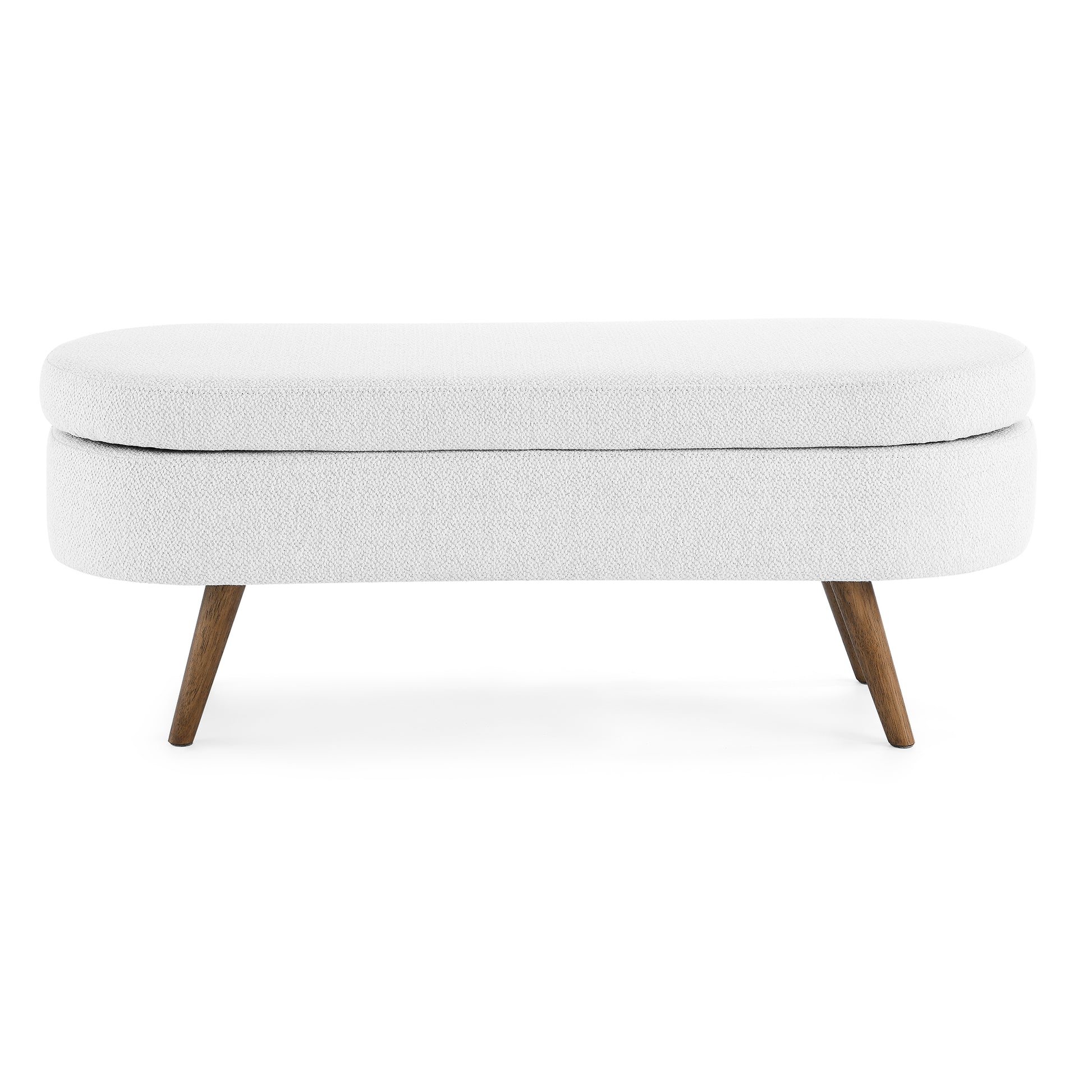 Ottoman Oval Storage Bench,Rubber Wood Legs,White 43.5"X16"X16" White Linen