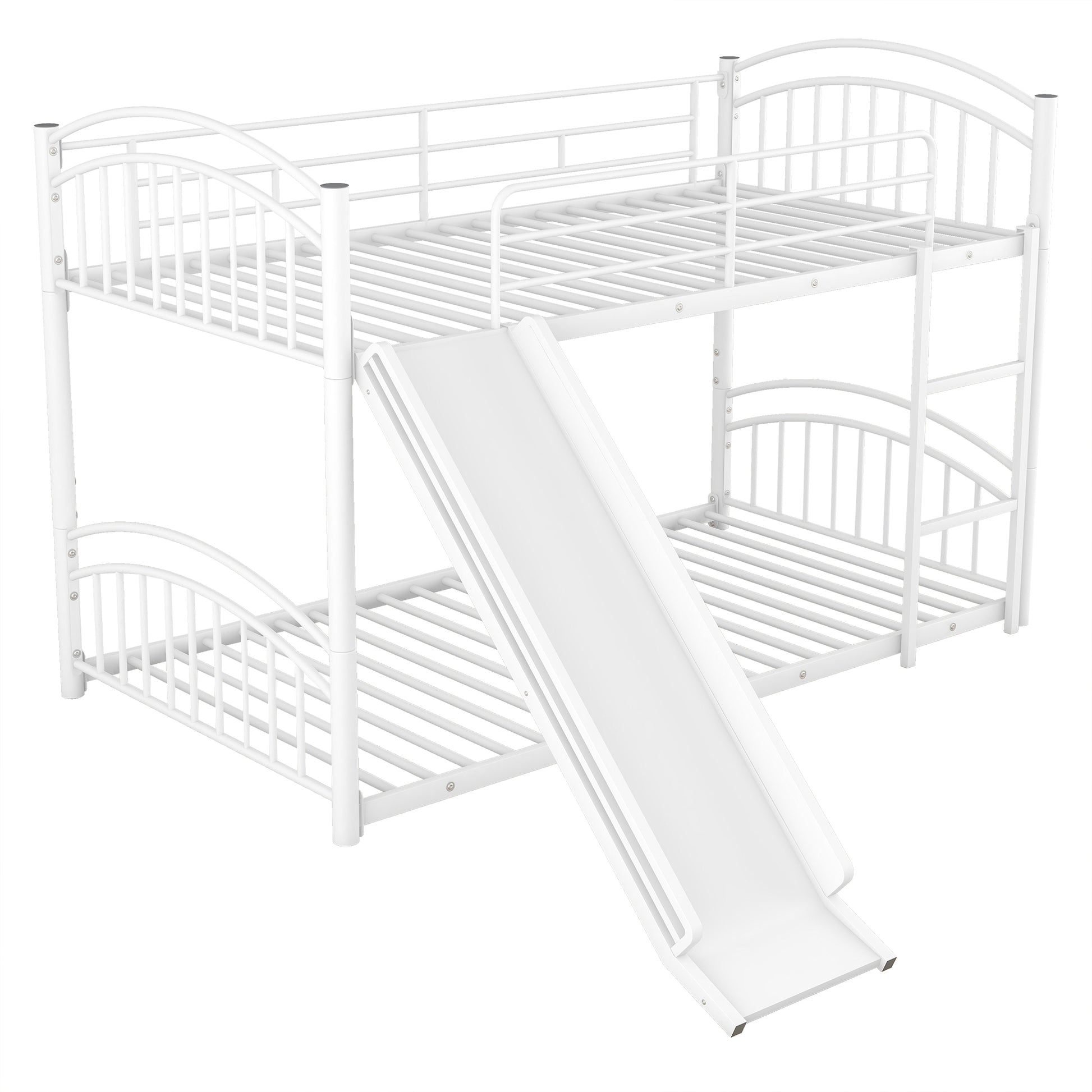 Twin Over Twin Metal Bunk Bed With Slide,Kids House Bed White White Metal