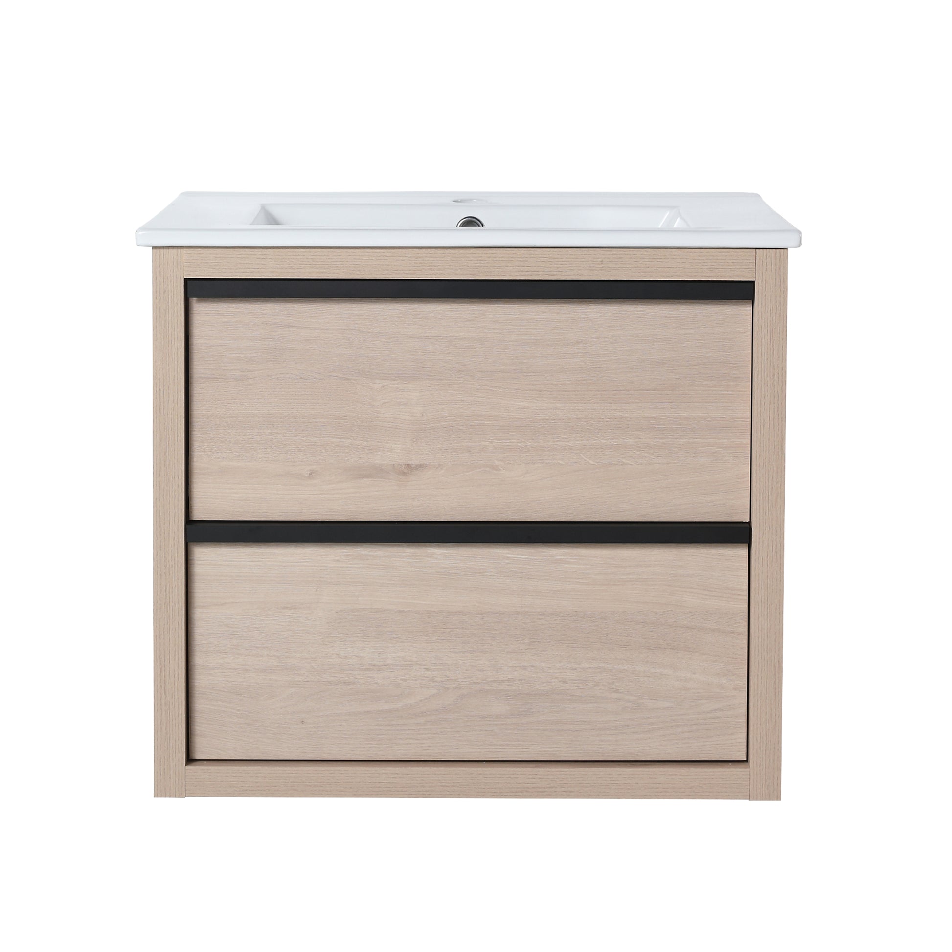 24" Bathroom Vanity with 2 Soft Close drawers, White 2-plain light oak-bathroom-wall