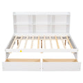 Full Bed With Side Bookcase, Drawers,White White Pine