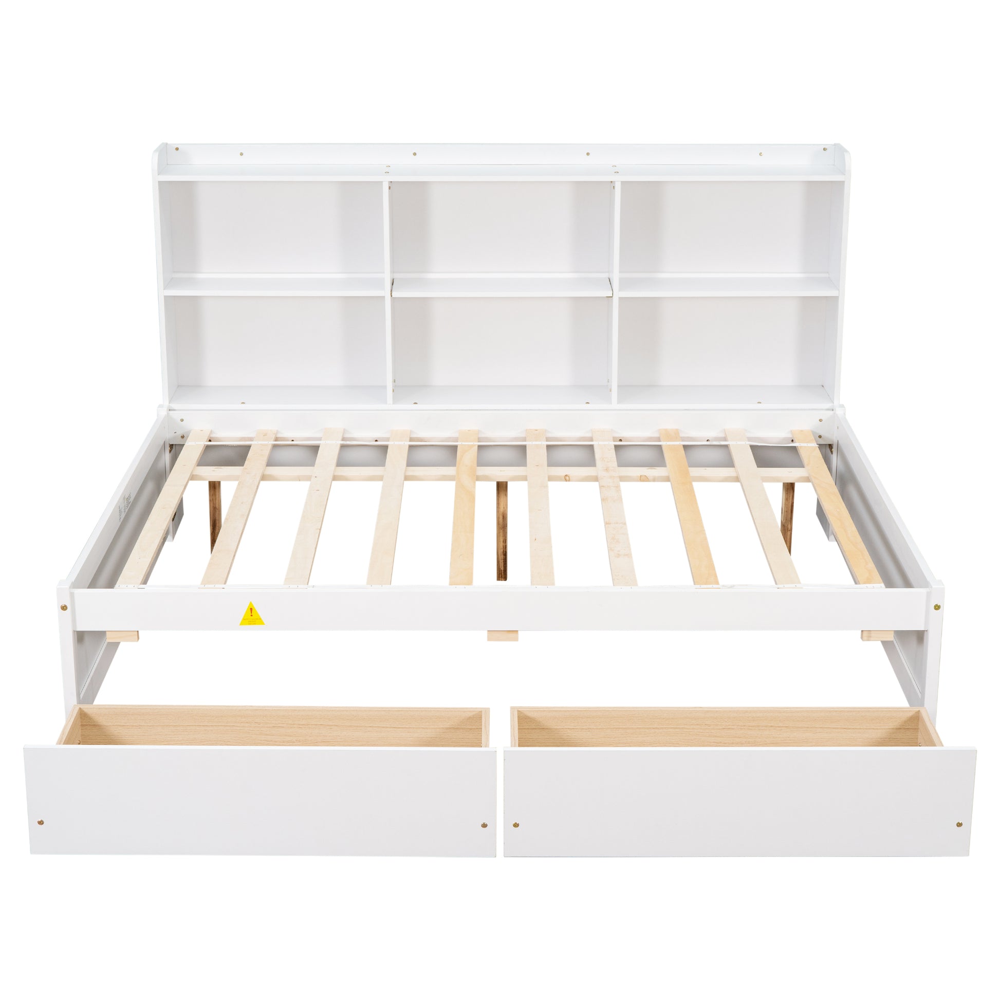 Full Bed With Side Bookcase, Drawers,White White Pine