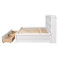 Full Bed With Side Bookcase, Drawers,White White Pine